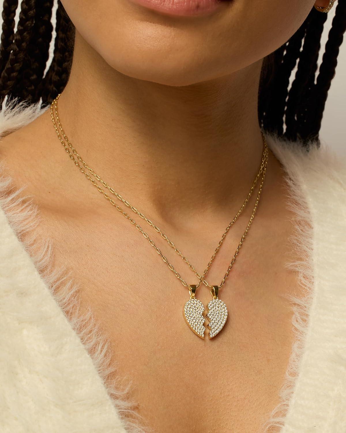 imagePAVOI 14K Gold Plated Cubic Zirconia Heart Necklace Cute Dainty Love Pendant Necklaces for WomenWhite Gold