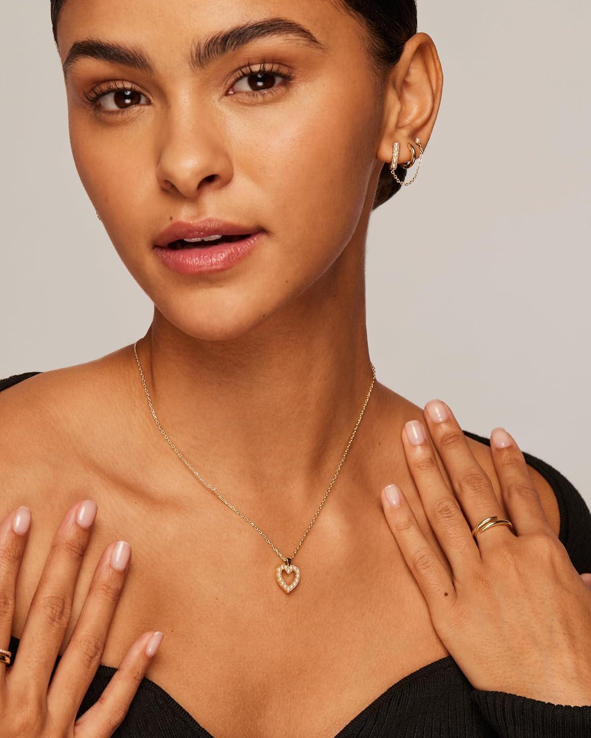 imagePAVOI 14K Gold Plated Cubic Zirconia Heart Necklace Cute Dainty Love Pendant Necklaces for WomenWhite Gold