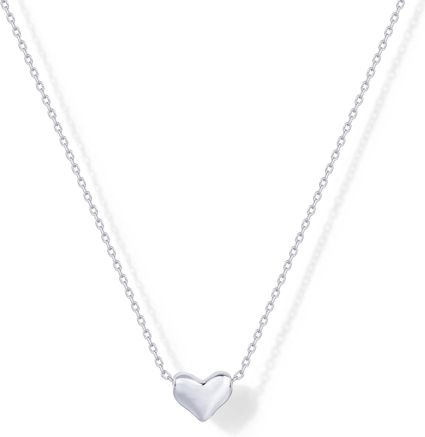 imagePAVOI 14K Gold Plated Cubic Zirconia Heart Necklace Cute Dainty Love Pendant Necklaces for WomenWhite Gold
