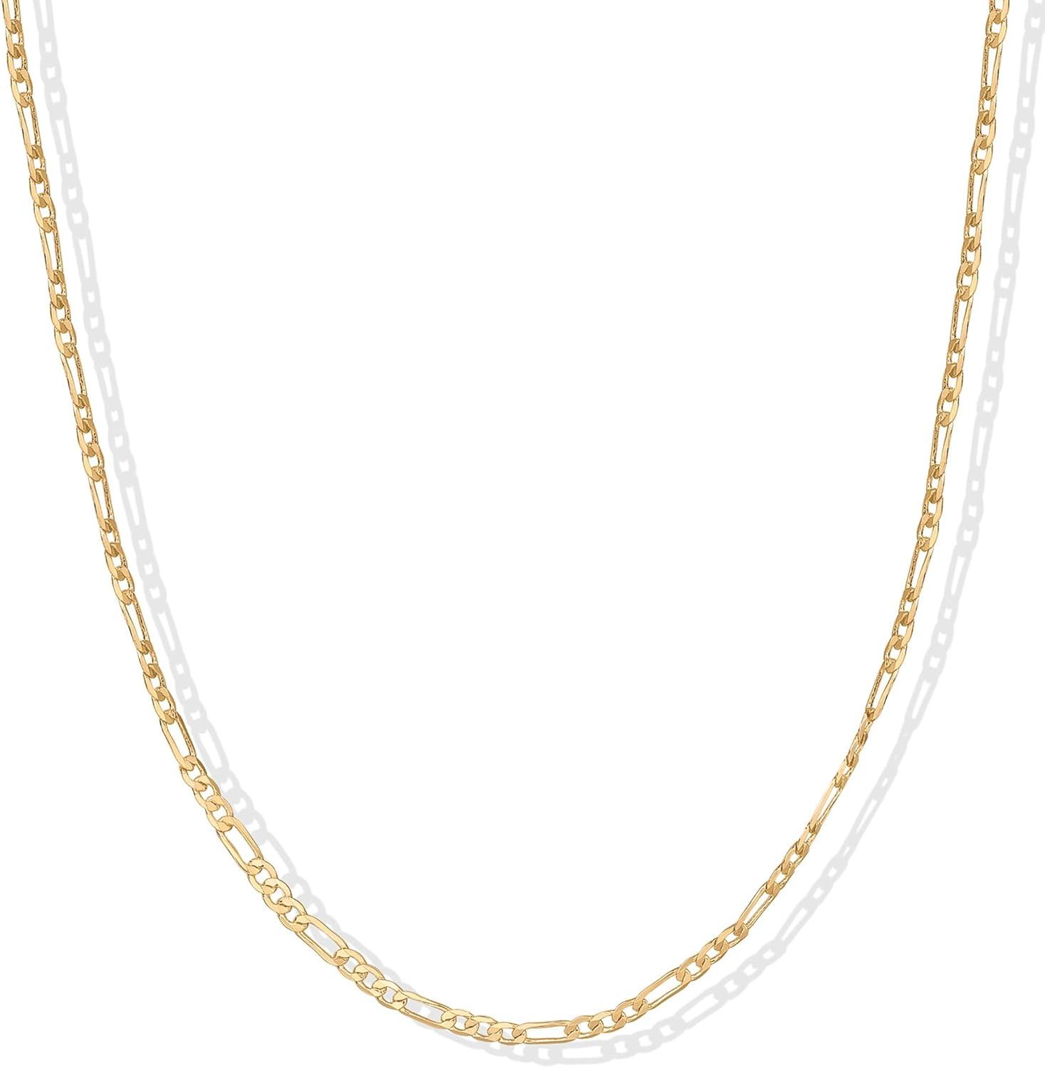 imagePAVOI 14K Gold Plated Curb Paperclip Box Sphere Bead Snake Herringbone and Figaro Chain Adjustable Necklace18K Yellow Vermeil