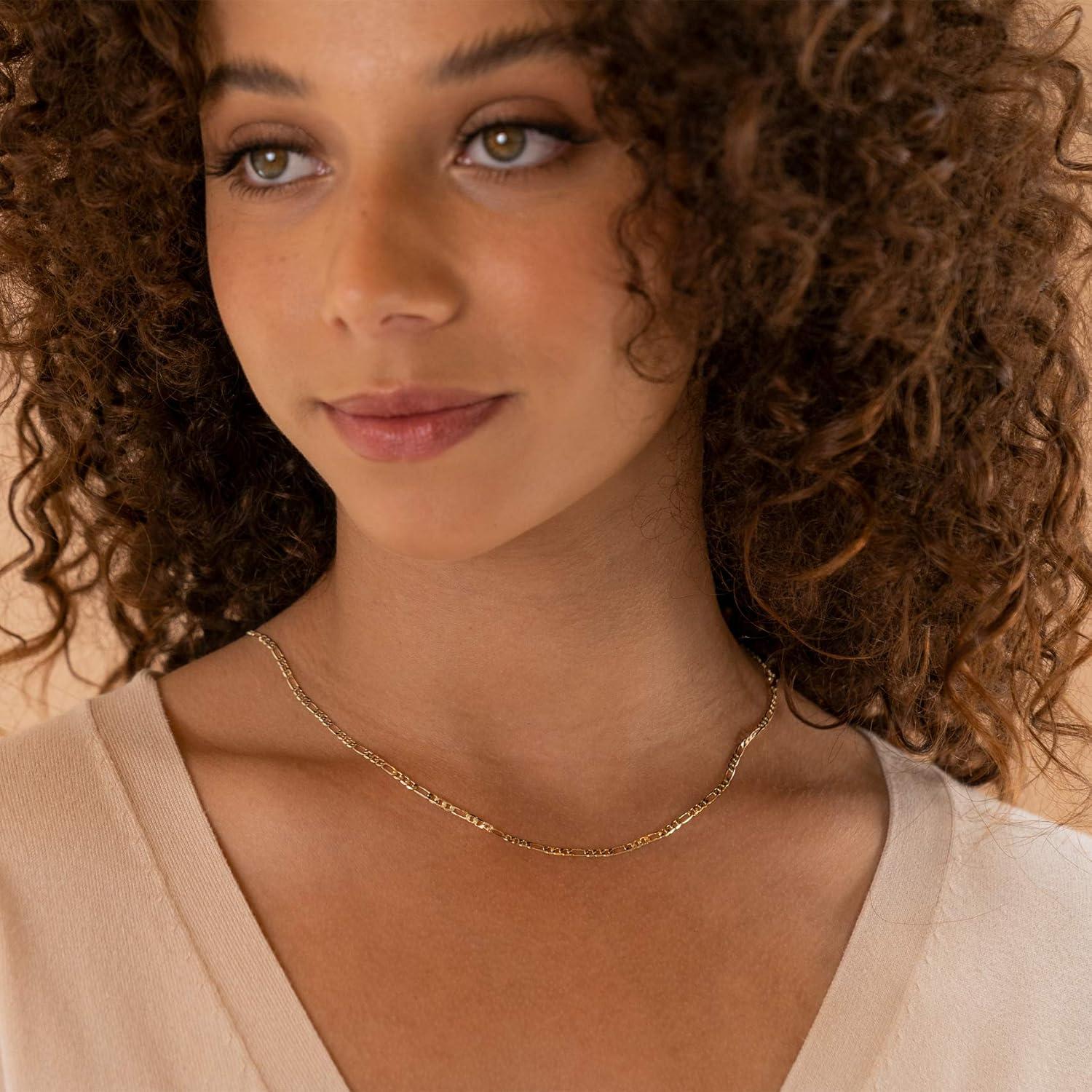 imagePAVOI 14K Gold Plated Curb Paperclip Box Sphere Bead Snake Herringbone and Figaro Chain Adjustable Necklace18K Yellow Vermeil