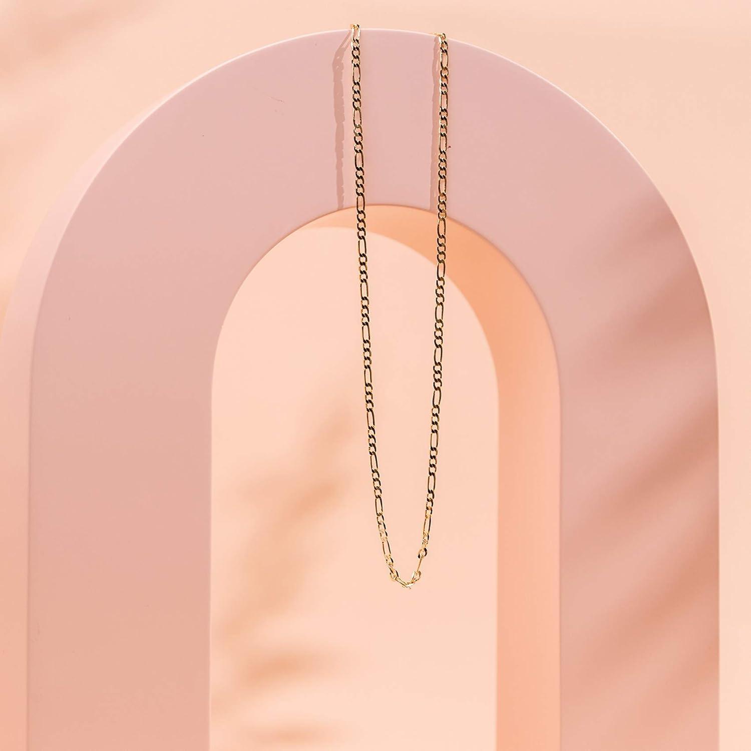 imagePAVOI 14K Gold Plated Curb Paperclip Box Sphere Bead Snake Herringbone and Figaro Chain Adjustable Necklace18K Yellow Vermeil