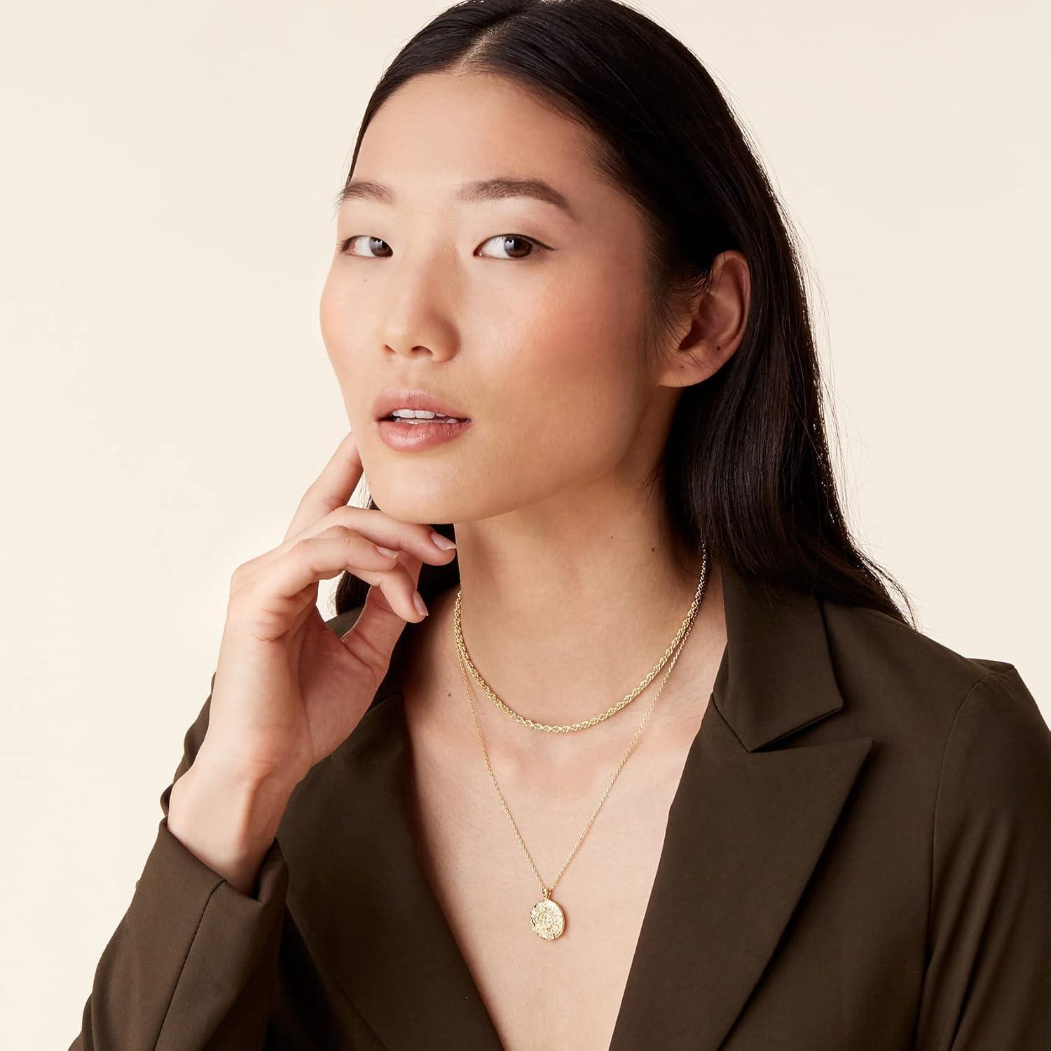 imagePAVOI 14K Gold Plated Layering Necklaces  Stylish Minimalist Design Pendant Necklaces  Bar Circle Lotus Disc Dog Tag Horizontal Bar Pendants for WomenRose Gold