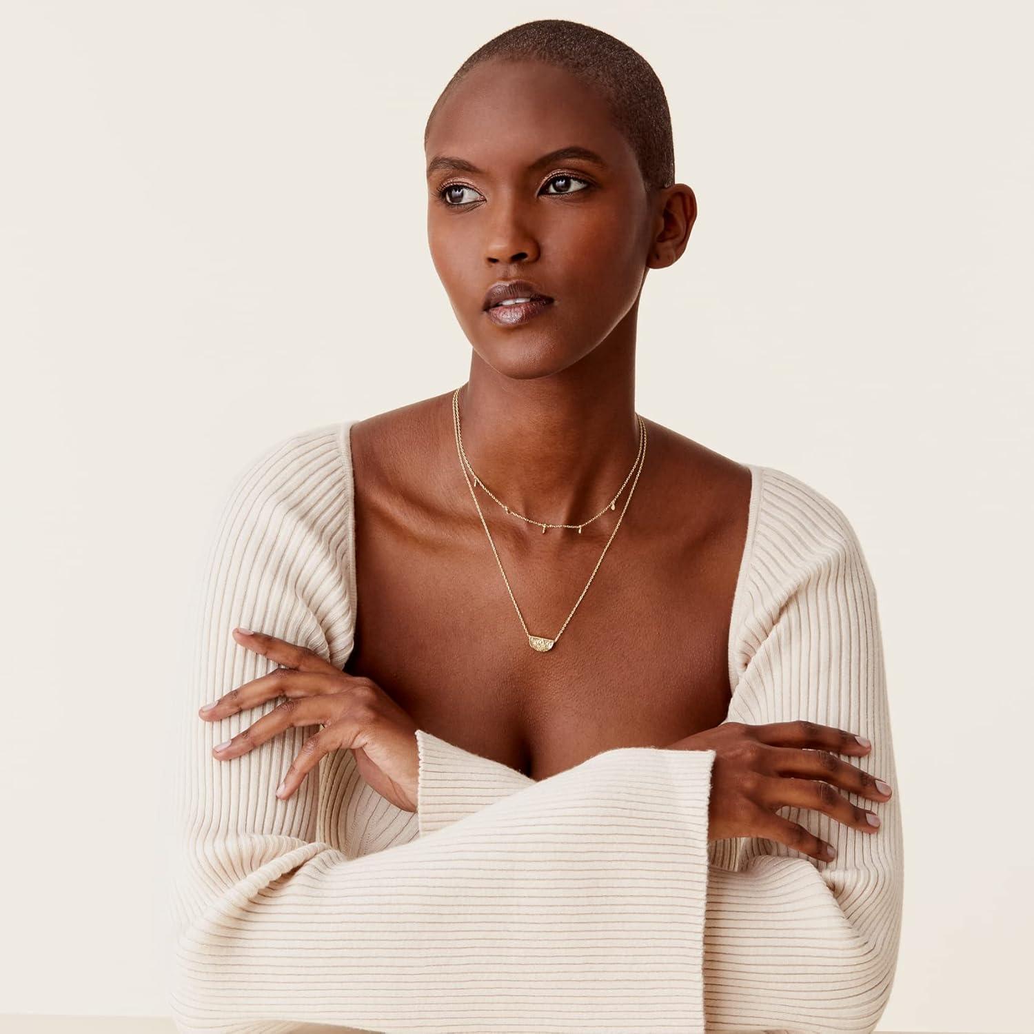 imagePAVOI 14K Gold Plated Layering Necklaces  Stylish Minimalist Design Pendant Necklaces  Bar Circle Lotus Disc Dog Tag Horizontal Bar Pendants for WomenRose Gold