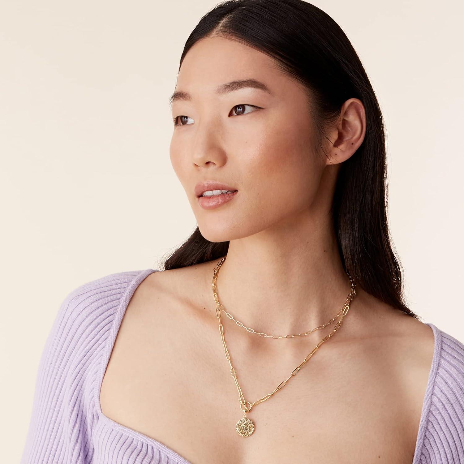 imagePAVOI 14K Gold Plated Layering Necklaces  Stylish Minimalist Design Pendant Necklaces  Bar Circle Lotus Disc Dog Tag Horizontal Bar Pendants for WomenYellow Gold