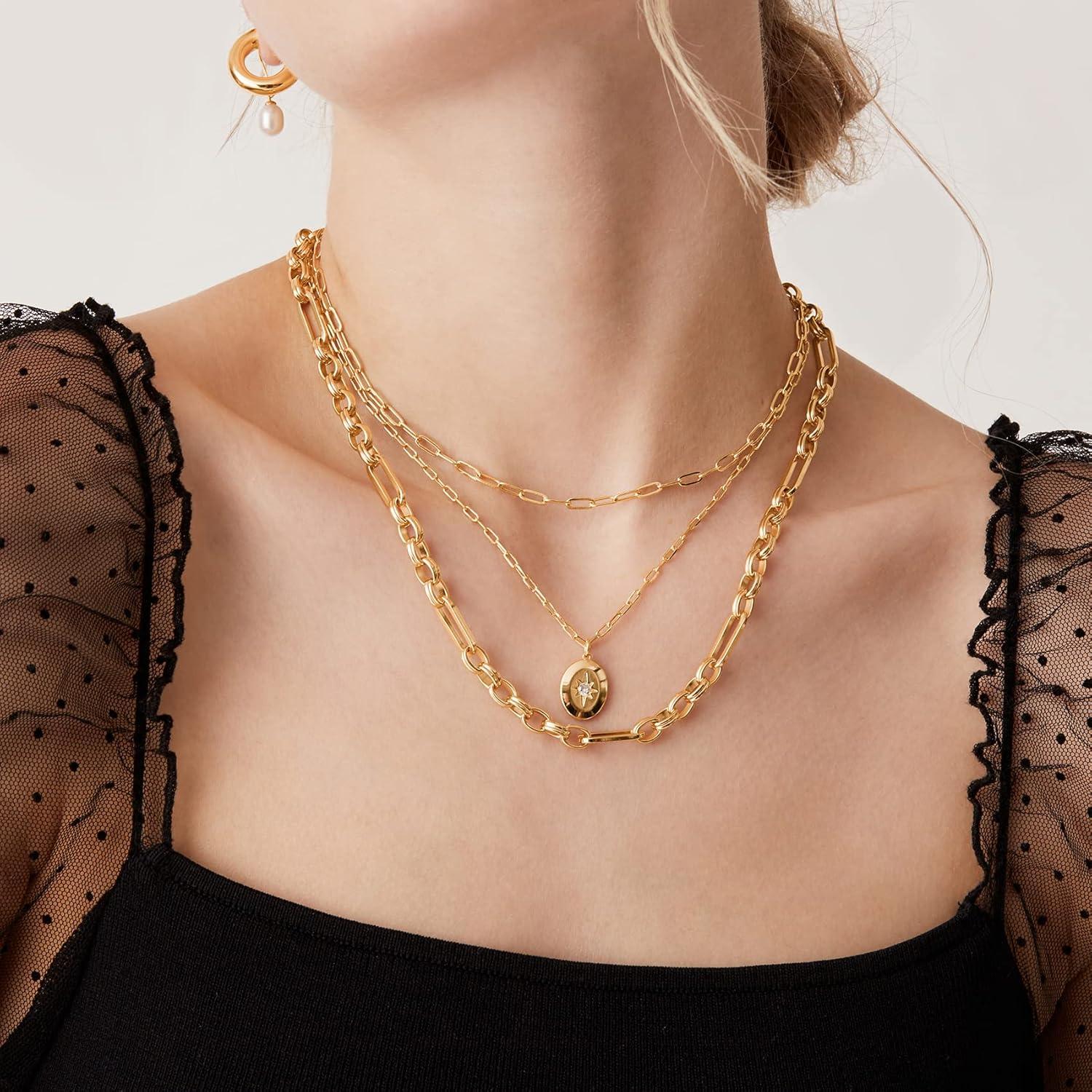 imagePAVOI 14K Gold Plated Layering Necklaces  Stylish Minimalist Design Pendant Necklaces  Bar Circle Lotus Disc Dog Tag Horizontal Bar Pendants for WomenYellow Gold