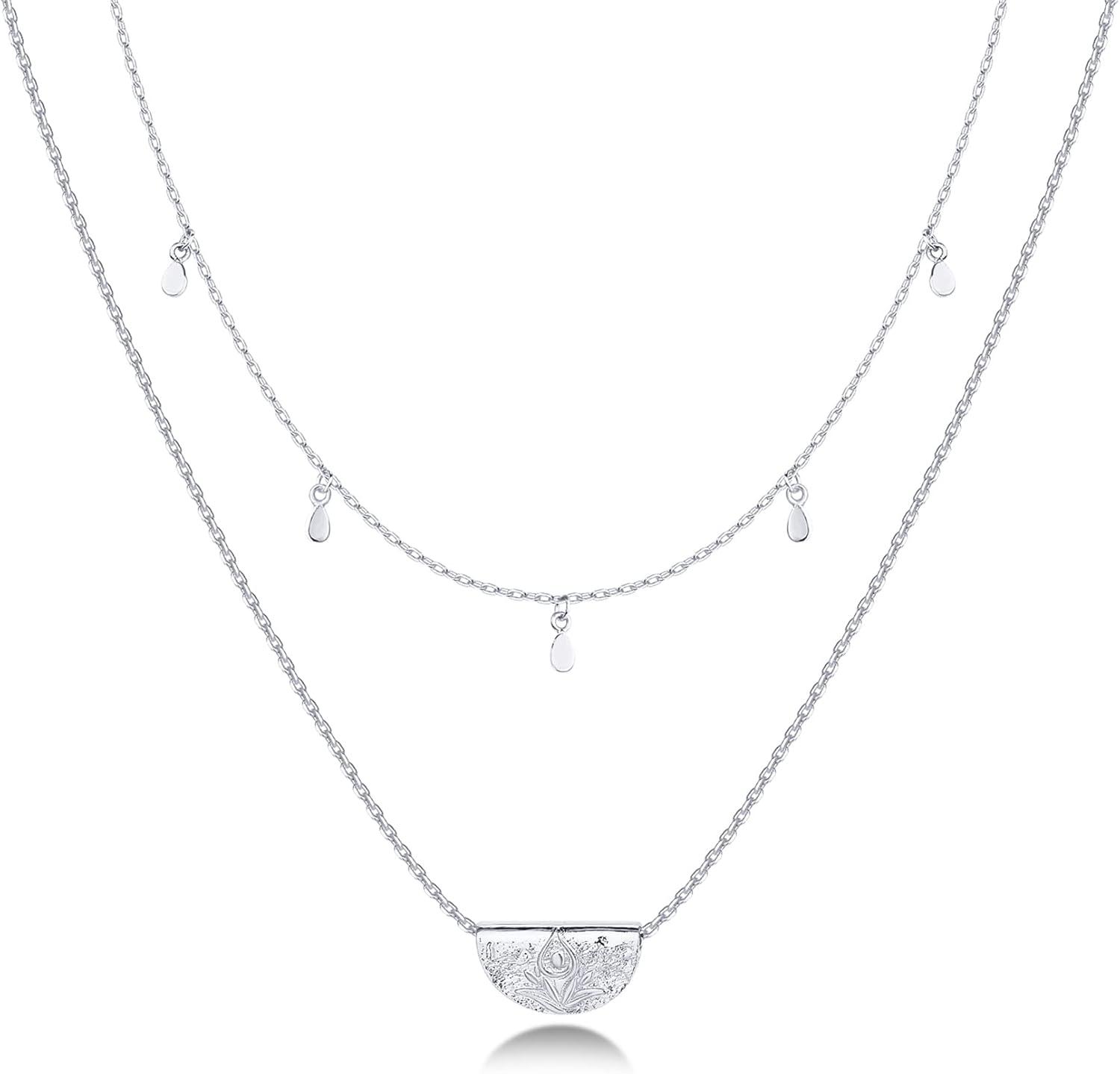 imagePAVOI 14K Gold Plated Layering Necklaces  Stylish Minimalist Design Pendant Necklaces  Bar Circle Lotus Disc Dog Tag Horizontal Bar Pendants for WomenWhite Gold