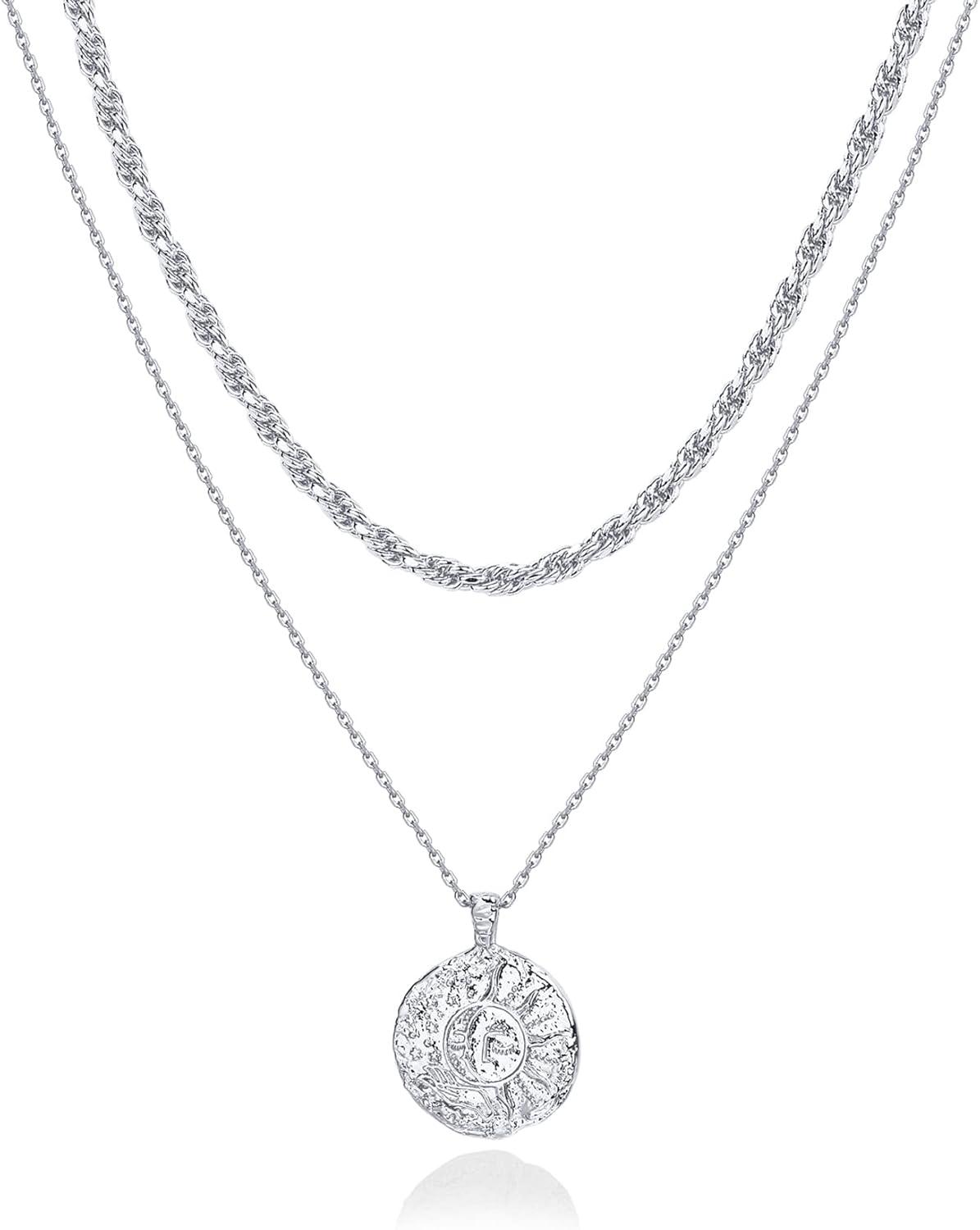 imagePAVOI 14K Gold Plated Layering Necklaces  Stylish Minimalist Design Pendant Necklaces  Bar Circle Lotus Disc Dog Tag Horizontal Bar Pendants for WomenWhite Gold