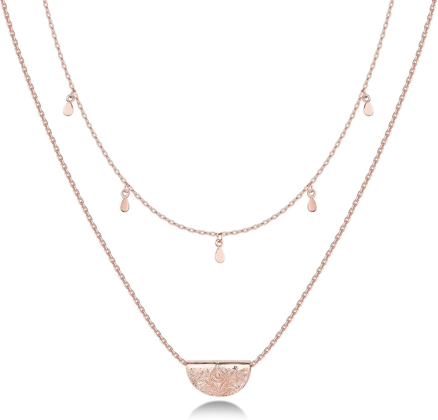 imagePAVOI 14K Gold Plated Layering Necklaces  Stylish Minimalist Design Pendant Necklaces  Bar Circle Lotus Disc Dog Tag Horizontal Bar Pendants for WomenRose Gold