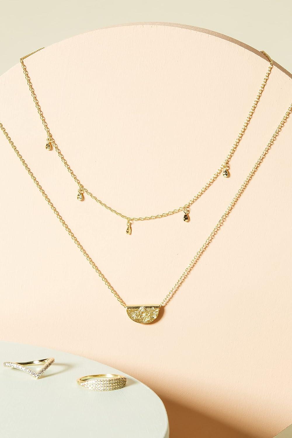 imagePAVOI 14K Gold Plated Layering Necklaces  Stylish Minimalist Design Pendant Necklaces  Bar Circle Lotus Disc Dog Tag Horizontal Bar Pendants for WomenRose Gold