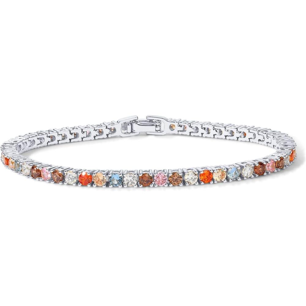 imagePAVOI 14K Gold Plated 3mm Multi Colored CZ Tennis Bracelet  Boho Cubic Zirconia Bracelet for Women  Size 6575 InchWhite Gold