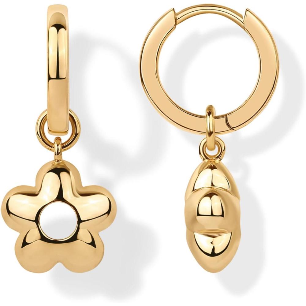 imagePAVOI 14K Gold Plated 925 Sterling Silver Posts Charm Huggie Earrings for Women  Lightweight Love Heart Moon Flower Star Drop Dangle Huggie Charm EarringYellow Gold