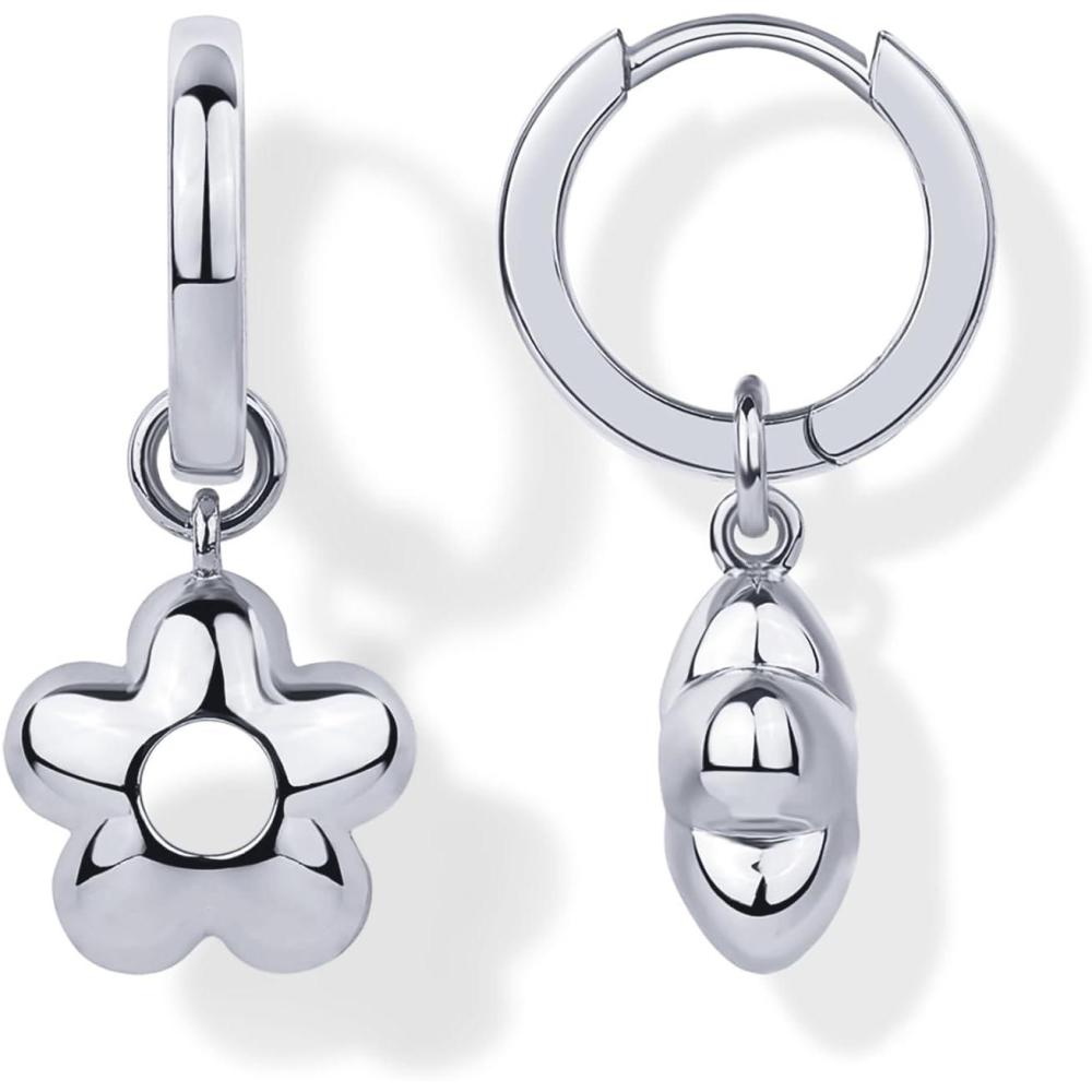 imagePAVOI 14K Gold Plated 925 Sterling Silver Posts Charm Huggie Earrings for Women  Lightweight Love Heart Moon Flower Star Drop Dangle Huggie Charm EarringWhite Gold