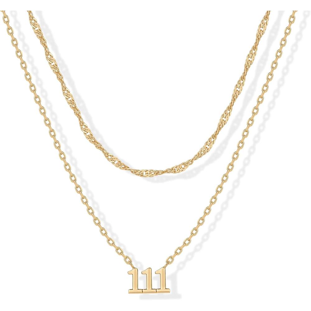 imagePAVOI 14K Gold Plated Angel Number Pendant Layering Necklace for Women  999 Lucky Numerology Singapore Chain NecklaceYellow Gold
