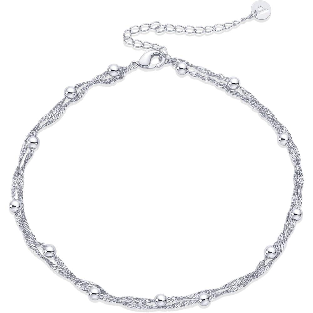 imagePAVOI 14K Gold Plated Anklet for Women  Trendy Link Chain Ankle Bracelet Summer Jewelry  Boho Dainty Anklets with Cubic Zirconia Beaded Evil Eye Star Station Pearls Adjustable Gold JewelryBeaded