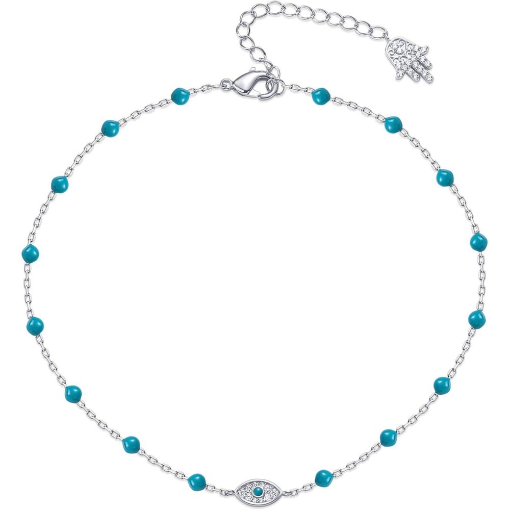 imagePAVOI 14K Gold Plated Anklet for Women  Trendy Link Chain Ankle Bracelet Summer Jewelry  Boho Dainty Anklets with Cubic Zirconia Beaded Evil Eye Star Station Pearls Adjustable Gold JewelryEvil Eye