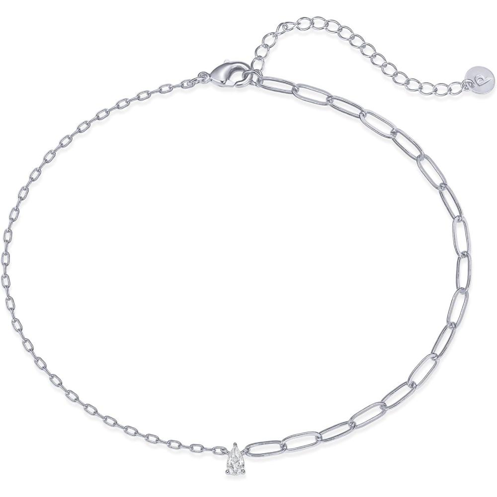 imagePAVOI 14K Gold Plated Anklet for Women Trendy Link Chain Ankle Bracelet Summer Jewelry Boho Dainty Anklets with Cubic Zirconia Beaded Evil Eye Star Station Pearls Adjustable Gold JewelrySolitaire