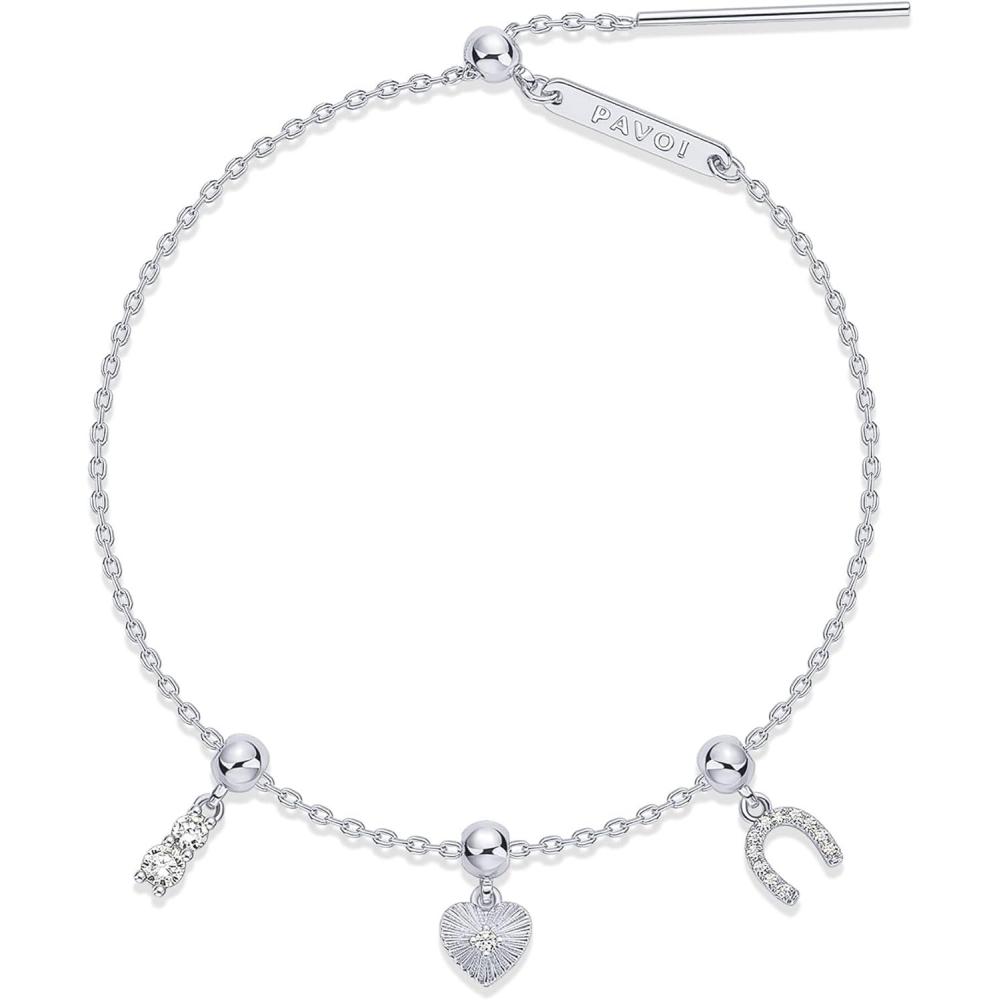 imagePAVOI 14K Gold Plated Bracelet for Women  Adjustable 7Inch Sliding Ball Charm Bracelet Set with Removable Horseshoe Heart and Cubic Zirconia Charms  Trendy Gold Chain JewelryHeart