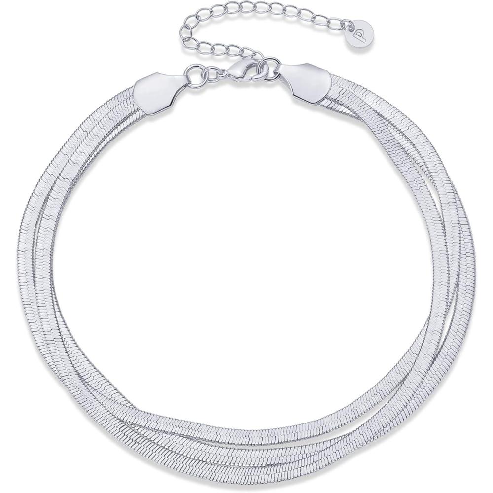 imagePAVOI 14K Gold Plated Chain Anklets for Women  Minimalist Link Chain Ankle Bracelet  Dainty Gold Anklets for Women  Trendy Summer Beach Jewelry Gifts  Snake Figaro Mariner Paperclip BeadedTriple Snake