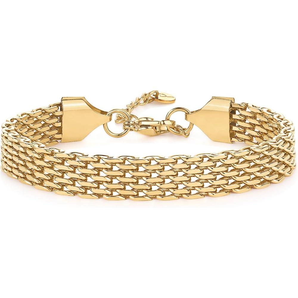 imagePAVOI 14K Gold Plated Chunky Chain Adjustable Bracelet for Women  Stainless Steel Lightweight Trendy Chain BraceletYellow Gold