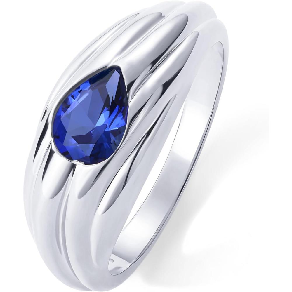 imagePAVOI 14K Gold Plated Chunky Colored Gemstones Statement Ring for Women  Blue Pink Green Pear Cubic Zirconia Stackable Wave Texture BandsWhite Gold