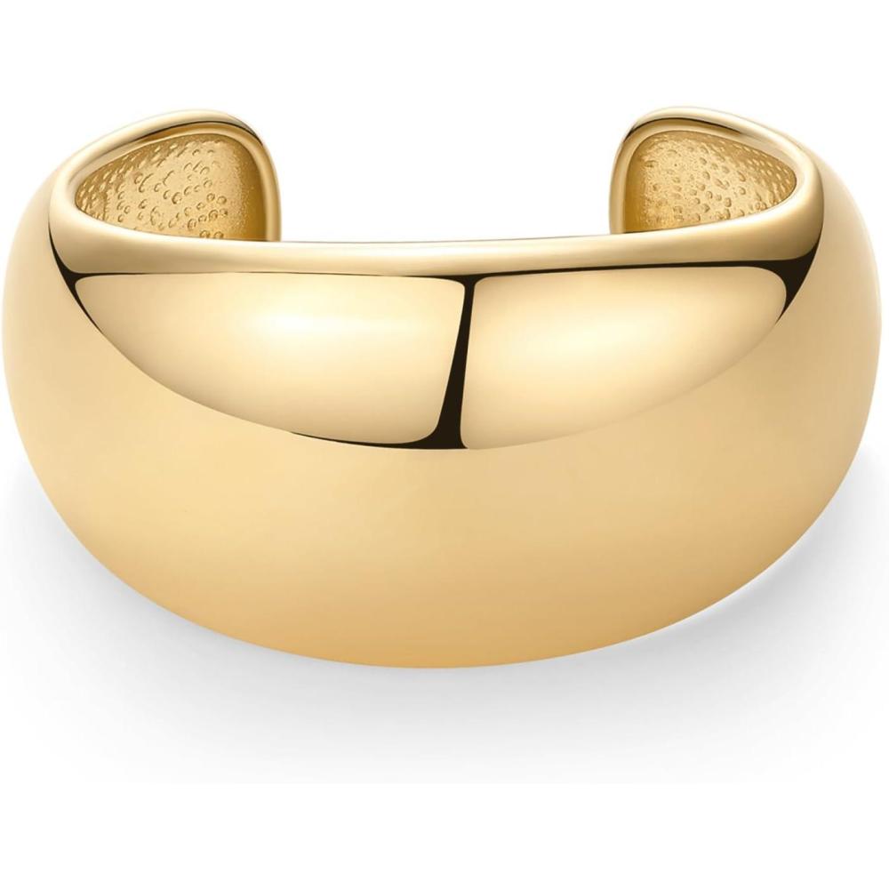imagePAVOI 14K Gold Plated Chunky Cuff Bracelets for Women  Stainless Steel Statement Bangle Bracelet  Waterproof Bold Dome BanglesYellow Gold