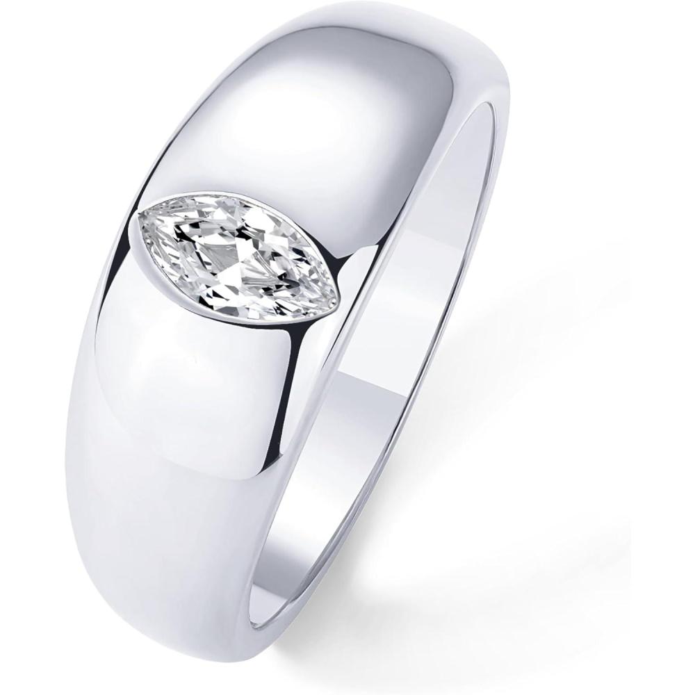 imagePAVOI 14K Gold Plated Chunky Dome Statement Ring for Women  Marquise Cubic Zirconia Dome Ring  Thick Stackable BandsWhite Gold