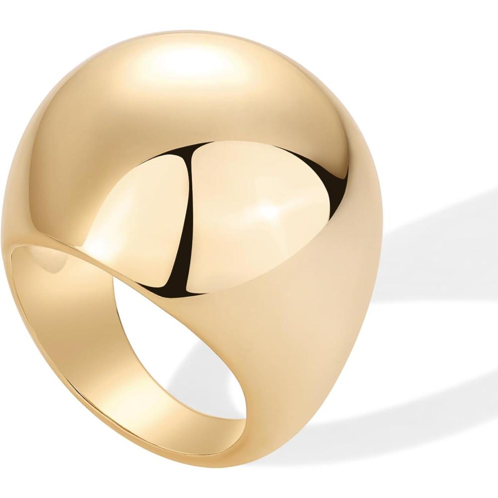 imagePAVOI 14K Gold Plated Chunky Domed Statement Ring for Women  Lightweight Trendy Sphere Rings  Statement JewelryYellow Gold