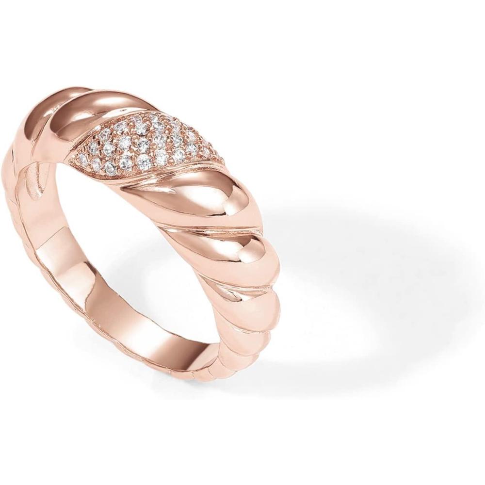 imagePAVOI 14K Gold Plated Croissant Dome Ring  Twisted Braided Gold Plated  Chunky Signet Ring for WomenRose Gold