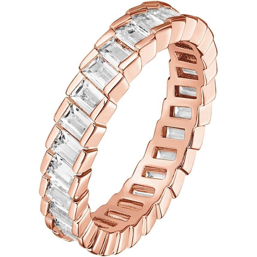 imagePAVOI 14K Gold Plated Cubic Zirconia Baguette Cut Eternity Bands for WomenRose Gold