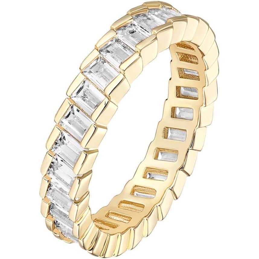 imagePAVOI 14K Gold Plated Cubic Zirconia Baguette Cut Eternity Bands for WomenYellow Gold