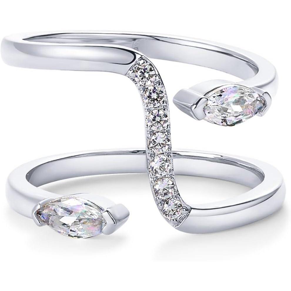 imagePAVOI 14K Gold Plated Cubic Zirconia Bypass Open Band Stackable Ring for Women  CZ Statement Eternity RingsWhite Gold