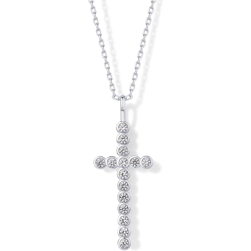 imagePAVOI 14K Gold Plated Cubic Zirconia Cross Pendant Necklaces for Women  Linear Bezel CZ Religious Cross Faith Pendant NecklaceWhite Gold
