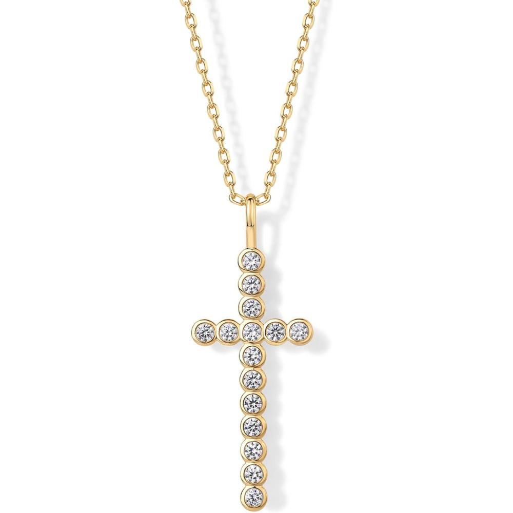 imagePAVOI 14K Gold Plated Cubic Zirconia Cross Pendant Necklaces for Women  Linear Bezel CZ Religious Cross Faith Pendant NecklaceYellow Gold