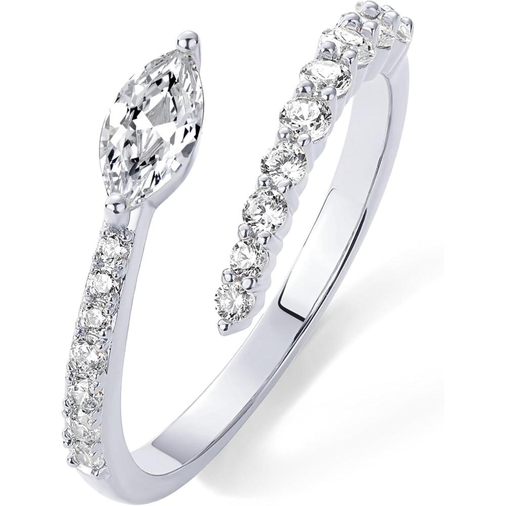 imagePAVOI 14K Gold Plated Cubic Zirconia Crossover Stackable Ring for Women  Marquise CZ Open Twist Eternity BandWhite Gold