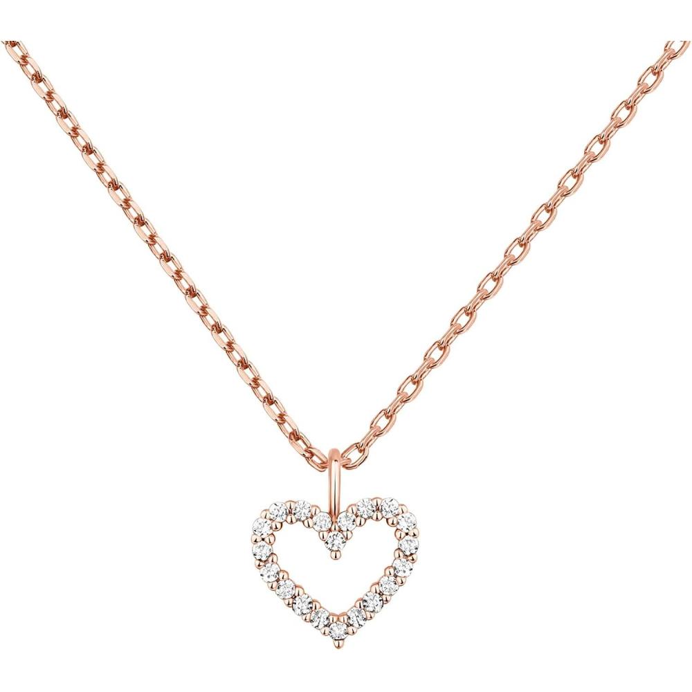 imagePAVOI 14K Gold Plated Cubic Zirconia Heart Necklace  Cute Dainty Love Pendant Necklaces for WomenRose Gold