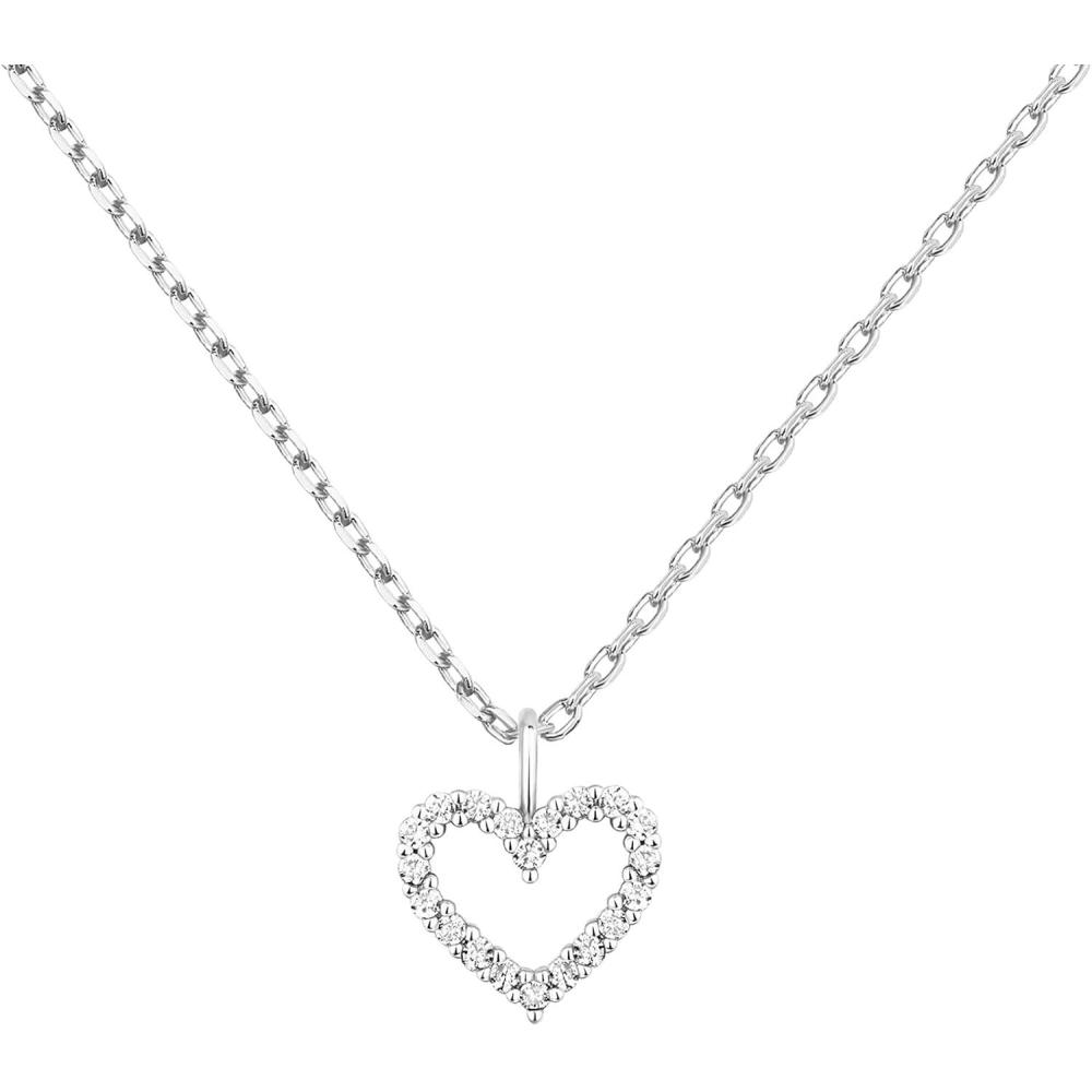 imagePAVOI 14K Gold Plated Cubic Zirconia Heart Necklace Cute Dainty Love Pendant Necklaces for WomenWhite Gold