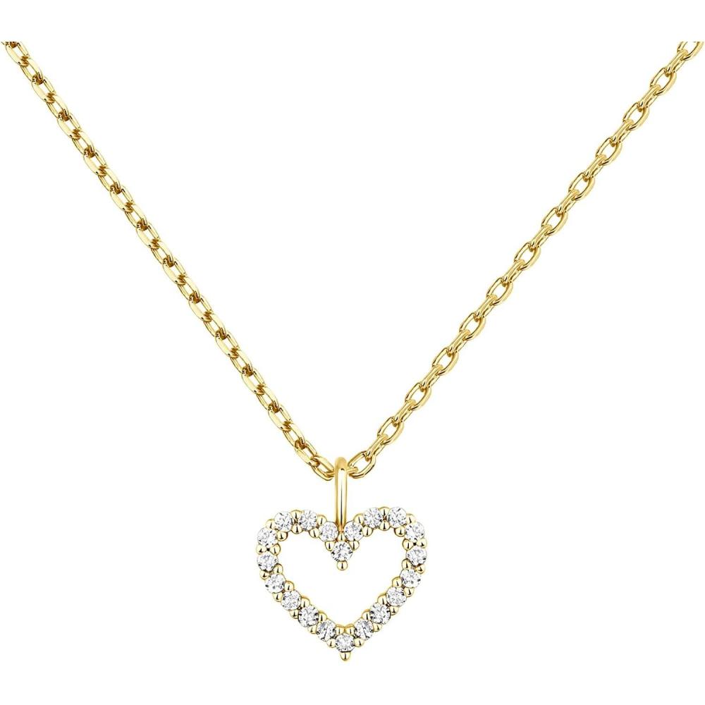 imagePAVOI 14K Gold Plated Cubic Zirconia Heart Necklace  Cute Dainty Love Pendant Necklaces for WomenYellow Gold