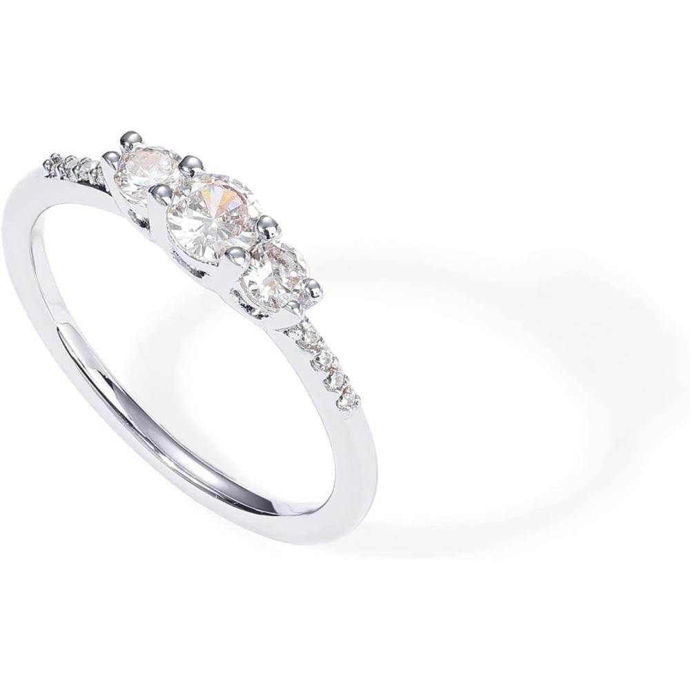 imagePAVOI 14K Gold Plated Cubic Zirconia Round 3Stone Ring  Engagement Style Promise Ring for Women and HerWhite Gold