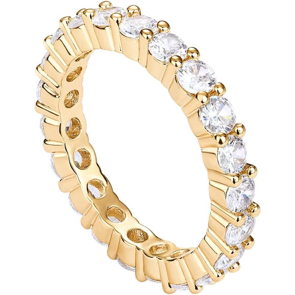 imagePAVOI 14K Gold Plated Cubic Zirconia Stackable Eternity Ring  30mm Gold Wedding Ring for Women  Fake Promise Band Stacking JewelryYellow Gold