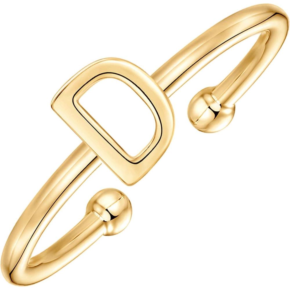 imagePAVOI 14K Gold Plated Initial Letter Adjustable Ring for Women  Thin Initial Band  Dainty Fashion Jewelry Gifts D