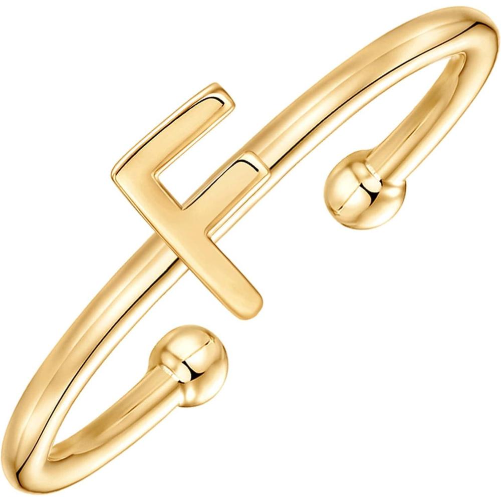 imagePAVOI 14K Gold Plated Initial Letter Adjustable Ring for Women  Thin Initial Band  Dainty Fashion Jewelry Gifts F