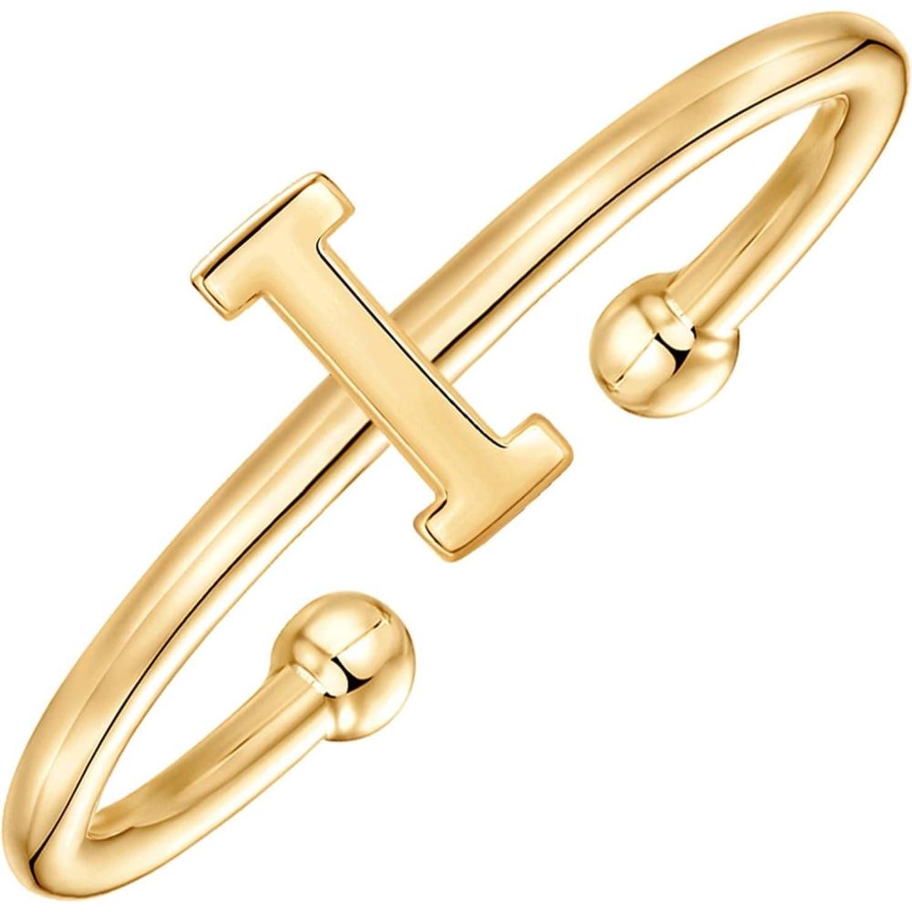 imagePAVOI 14K Gold Plated Initial Letter Adjustable Ring for Women  Thin Initial Band  Dainty Fashion Jewelry Gifts I