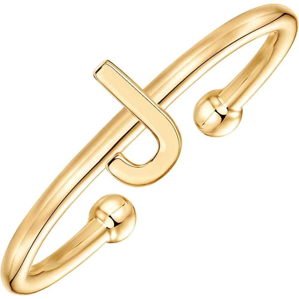 imagePAVOI 14K Gold Plated Initial Letter Adjustable Ring for Women  Thin Initial Band  Dainty Fashion Jewelry Gifts J