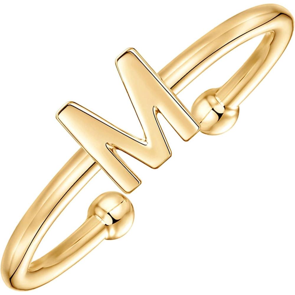 imagePAVOI 14K Gold Plated Initial Letter Adjustable Ring for Women  Thin Initial Band  Dainty Fashion Jewelry Gifts M