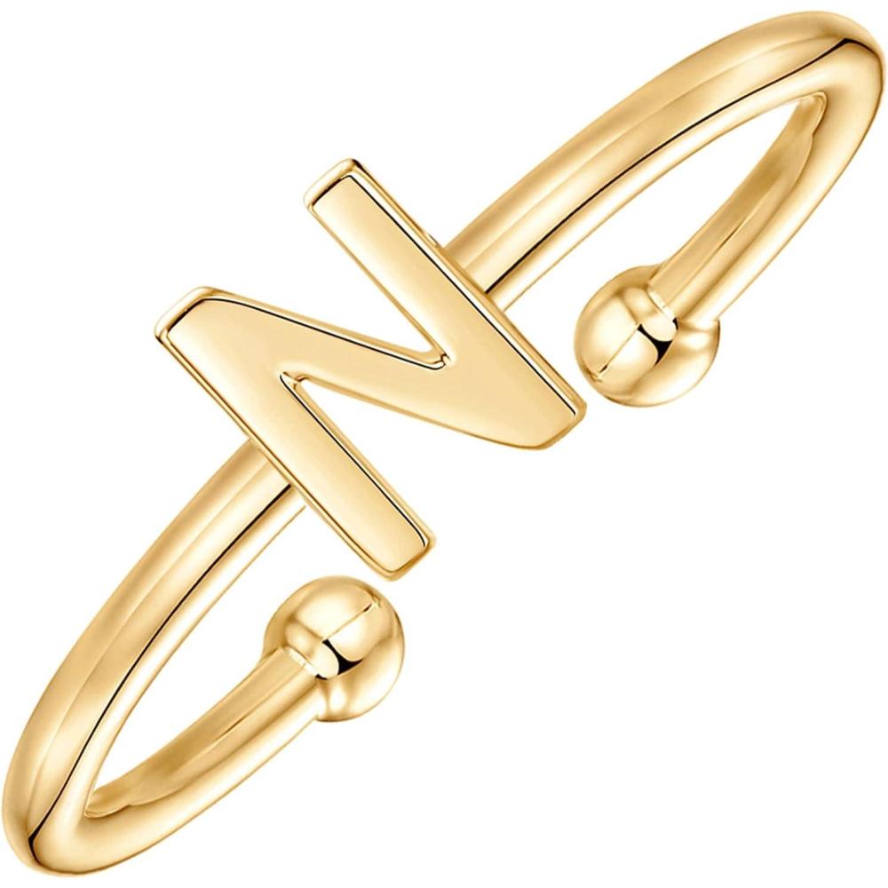imagePAVOI 14K Gold Plated Initial Letter Adjustable Ring for Women  Thin Initial Band  Dainty Fashion Jewelry Gifts N