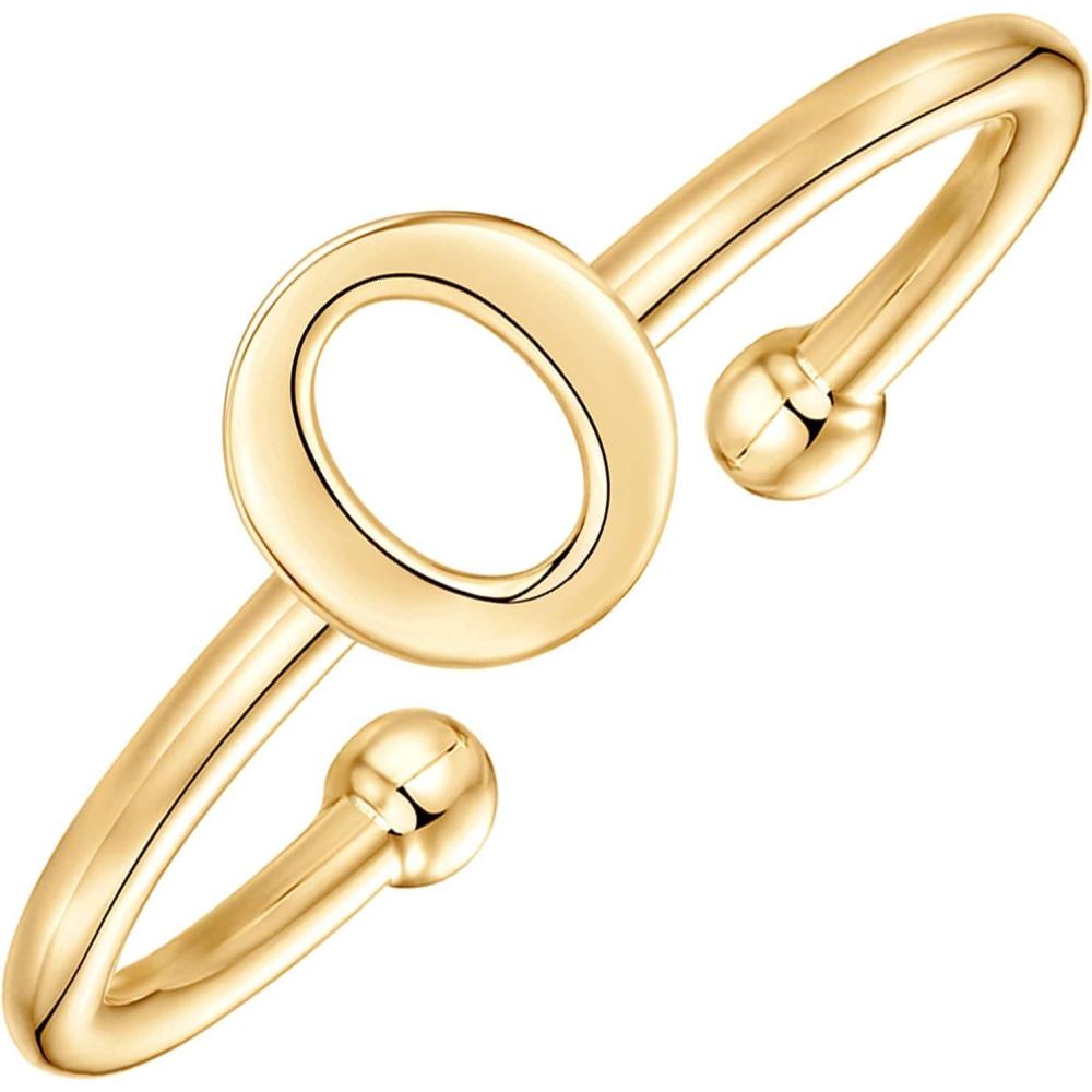 imagePAVOI 14K Gold Plated Initial Letter Adjustable Ring for Women  Thin Initial Band  Dainty Fashion Jewelry Gifts O