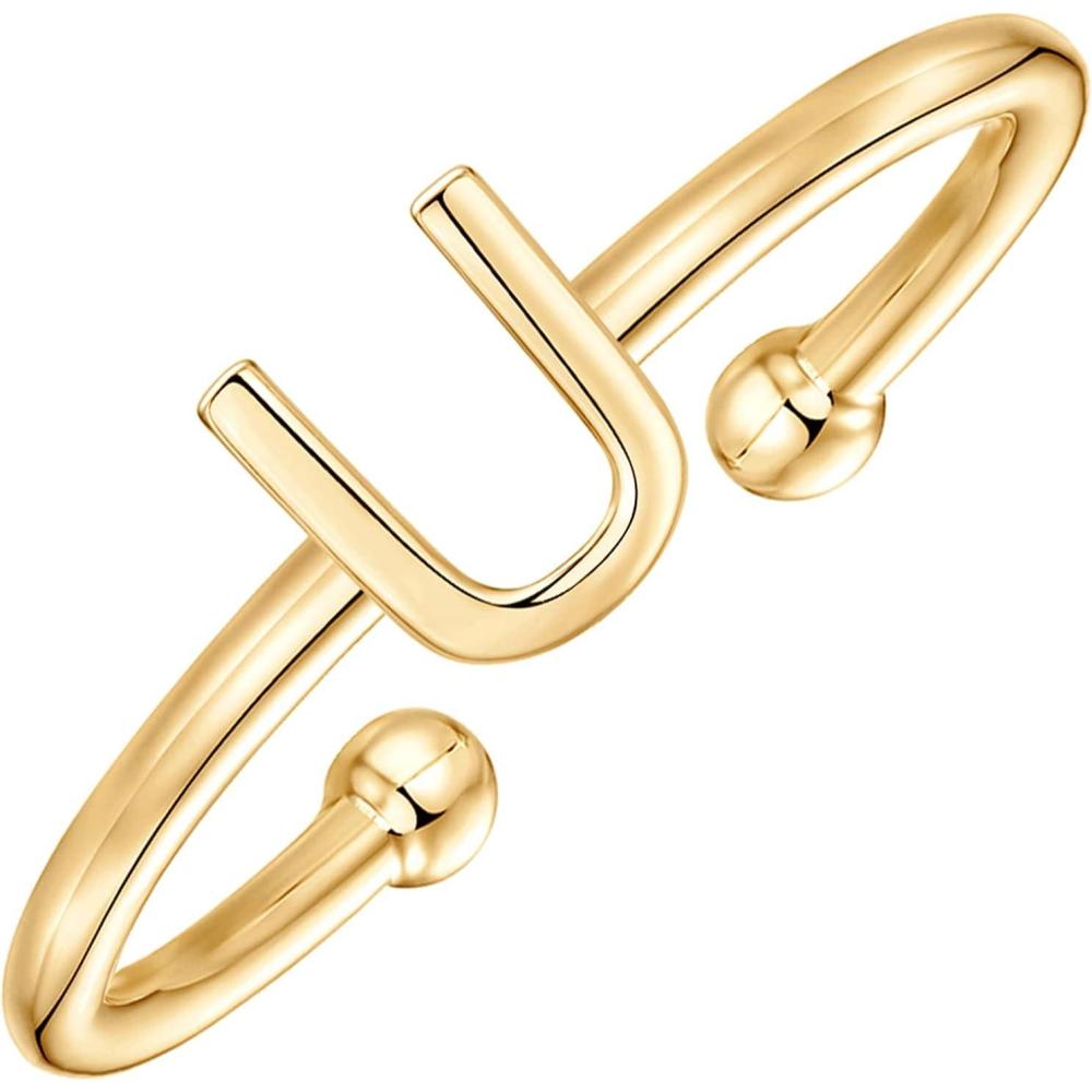 imagePAVOI 14K Gold Plated Initial Letter Adjustable Ring for Women  Thin Initial Band  Dainty Fashion Jewelry Gifts U