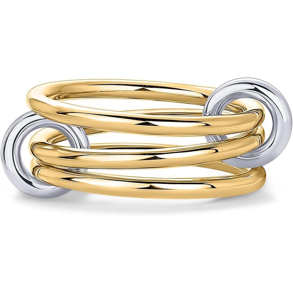imagePAVOI 14K Gold Plated Interlocked Stackable Rings for Women  Statement Mixed Metals Multi Ring Stack  TwoToned Stacking BandsYellow Gold