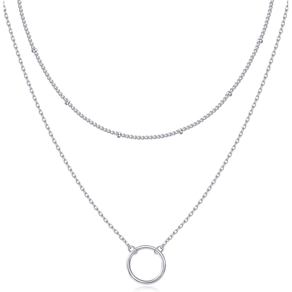 imagePAVOI 14K Gold Plated Layering Necklaces  Stylish Minimalist Design Pendant Necklaces  Bar Circle Lotus Disc Dog Tag Horizontal Bar Pendants for WomenWhite Gold